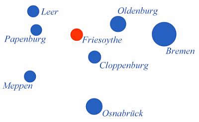 Die geographische Lage von Friesoythe